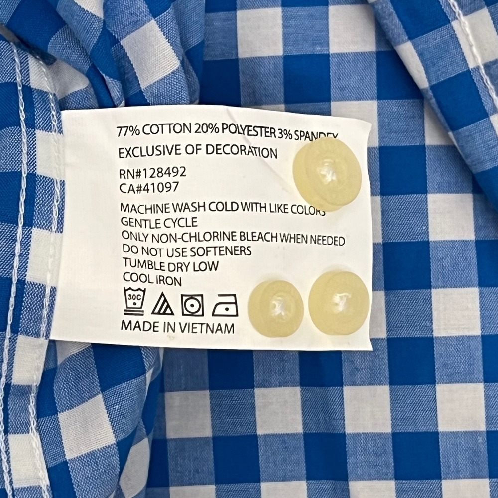 Greg Norman Button Down Shirt Mens L Teal Gingham Excellent Stretch Shark Logo - Picture 3 of 11